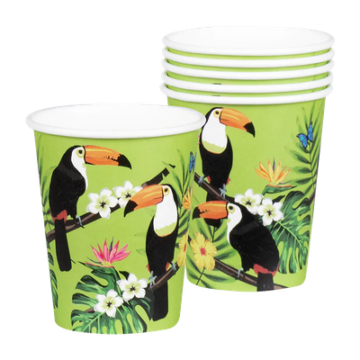 4x 6 Pappbecher - tropischer Tukan - 250 ml