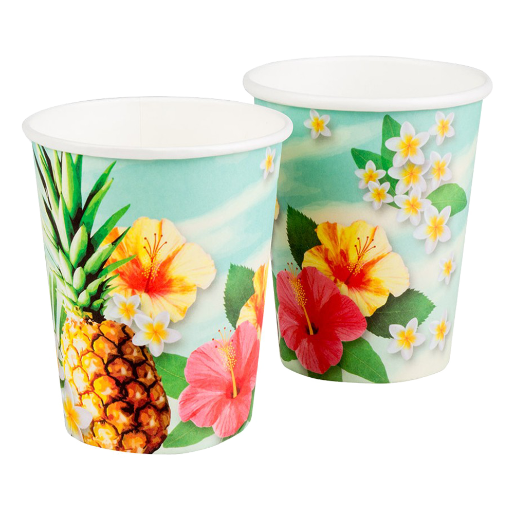 4x 6 Pappbecher - Hawaii Paradies - 250 ml