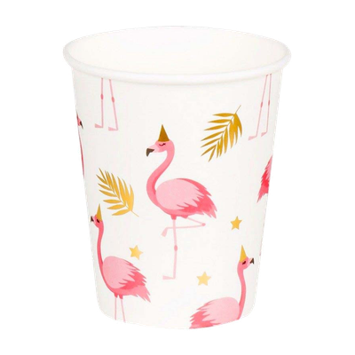 1x 6 Pappbecher - Rosa Flamingo - 250 ml