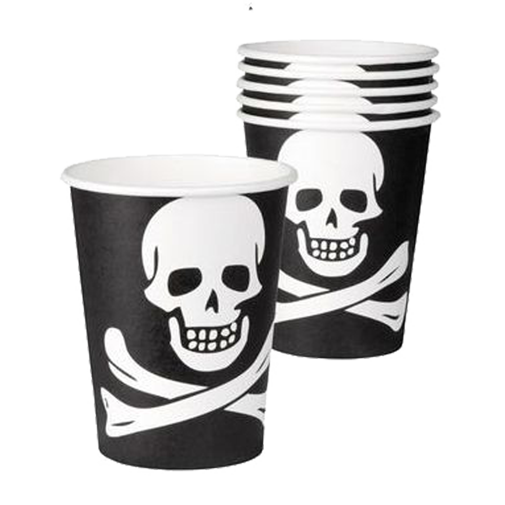 1x 6 Pappbecher - Piraten Totenkopf - 250 ml