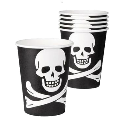 1x 6 Pappbecher - Piraten Totenkopf - 250 ml