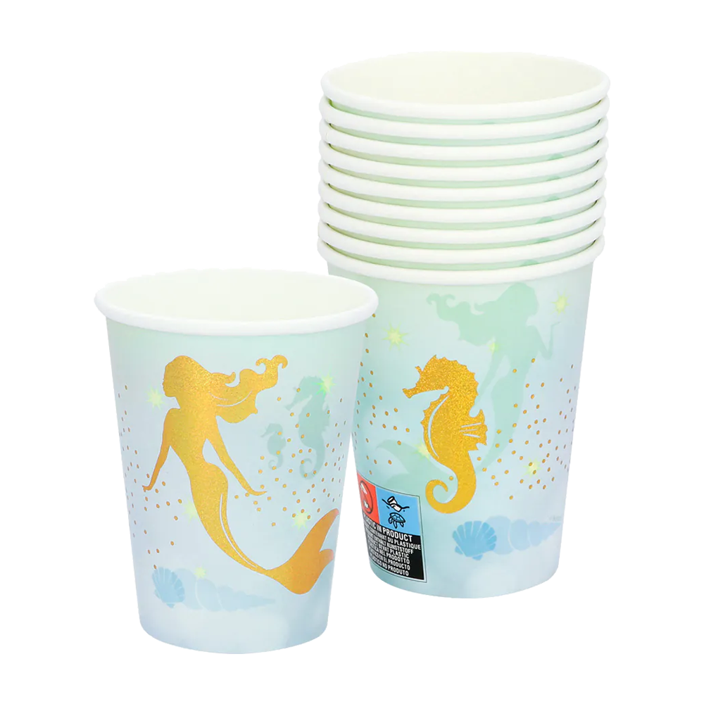 4x 10 Pappbecher Meerjungfrau - 210 ml