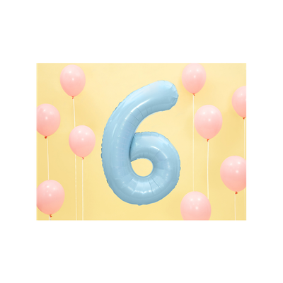 Zahl 6 - Babyblau - Ø 86 cm - 5 Ballons