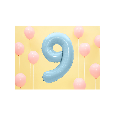 Zahl 9 - Babyblau - Ø 86 cm - 5 Ballons