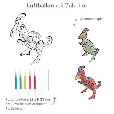 DIY Ausmalballon - Dino - Parasaurolophus - 5 Ballons