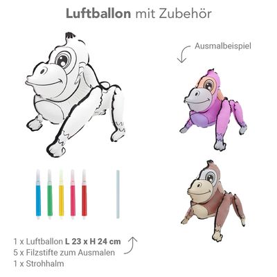 DIY Ausmalballon - Gorilla - 5 Ballons
