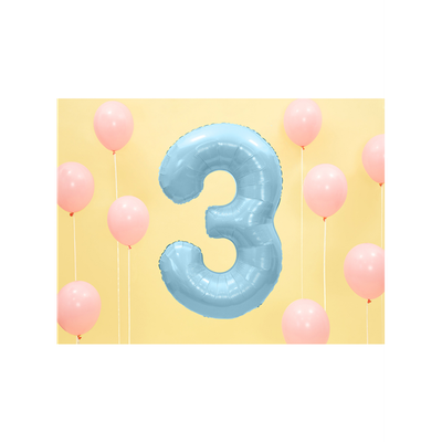 Zahl 3 - Babyblau - Ø 86 cm - 4 Ballons