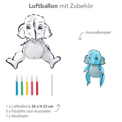 DIY Ausmalballon - Elefant - 5 Ballons