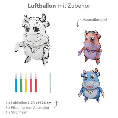 DIY Ausmalballon - Kuh - 5 Ballons