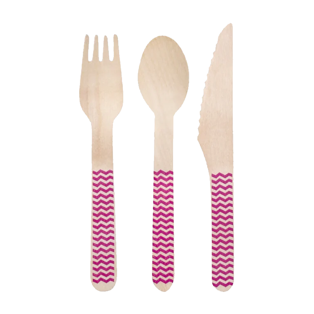 Holzbesteck - Set in Pink - 18-teilig - 5 Stück