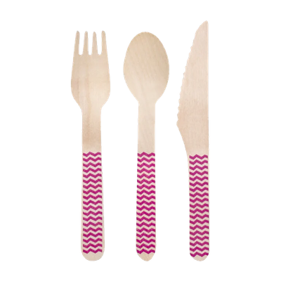 Holzbesteck - Set in Pink - 18-teilig - 5 Stück