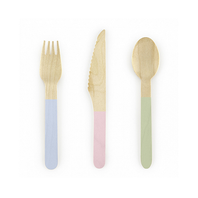 Holzbesteck - Set in Bunt - 18-teilig - 2 Stück