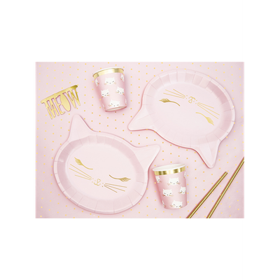 6 Pappteller - Katze in Rosa - 4 Stück