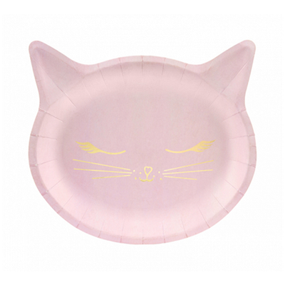 6 Pappteller - Katze in Rosa - 4 Stück