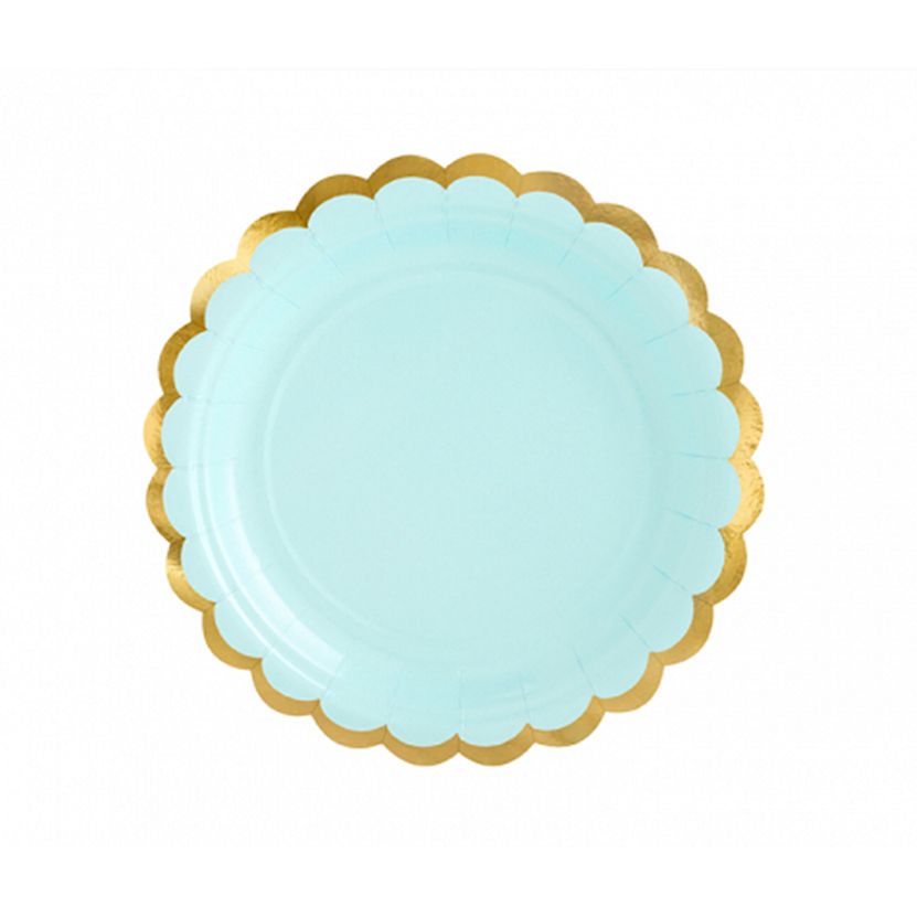 6 Pappteller - Mint mit goldenem Rand - 5 Stück