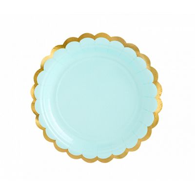 6 Pappteller - Mint mit goldenem Rand - 5 Stück