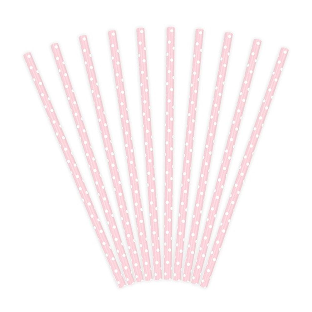 10 Papierstrohhalme - Rosa mit Punkten - 10 Stück