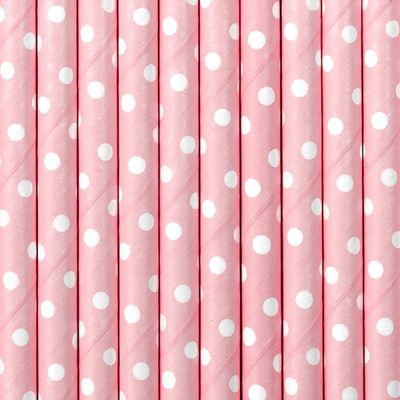 10 Papierstrohhalme - Rosa mit Punkten - 10 Stück