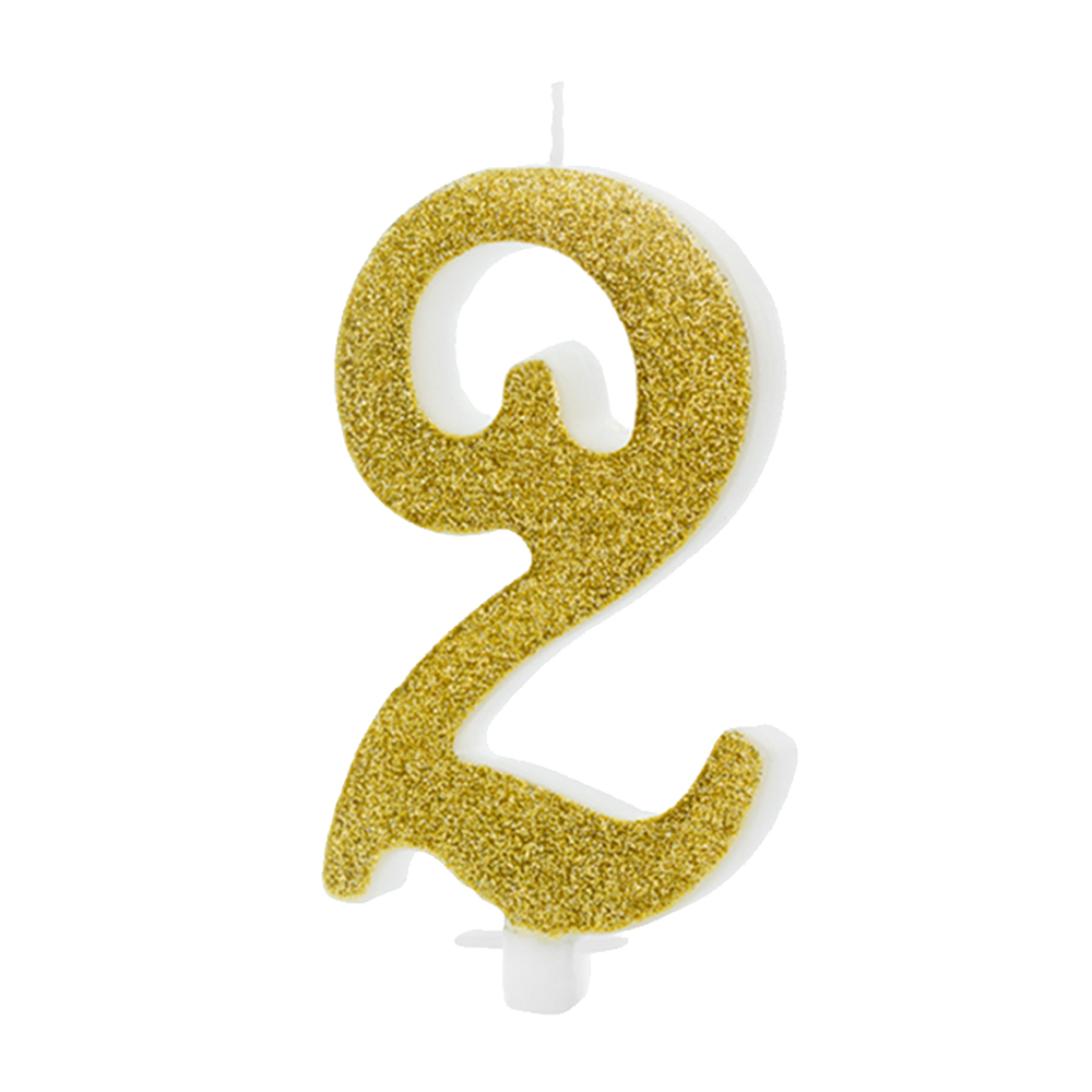 1 Kerze - Zahl 2 - Gold - 5 Stück