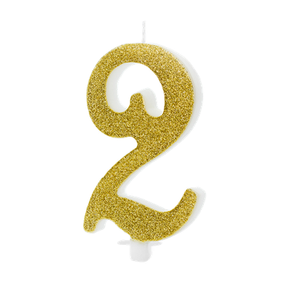 1 Kerze - Zahl 2 - Gold - 5 Stück