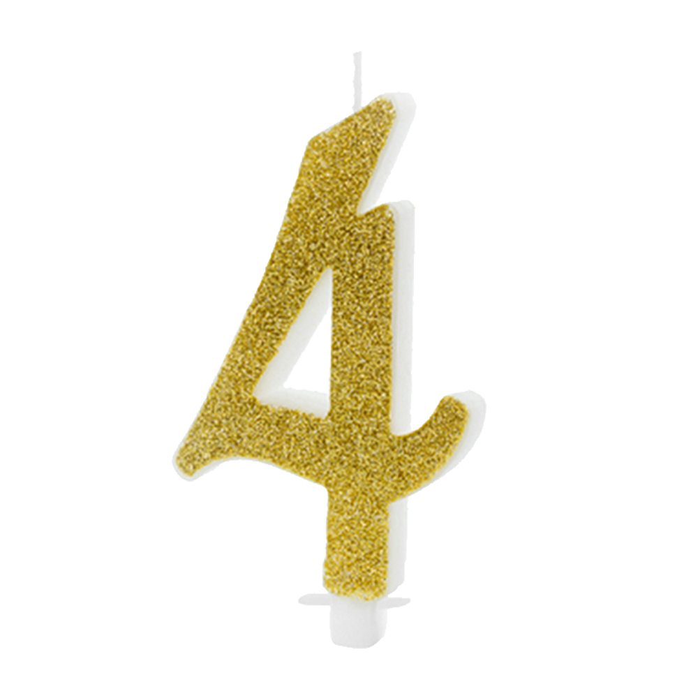 1 Kerze - Zahl 4 - Gold - 3 Stück