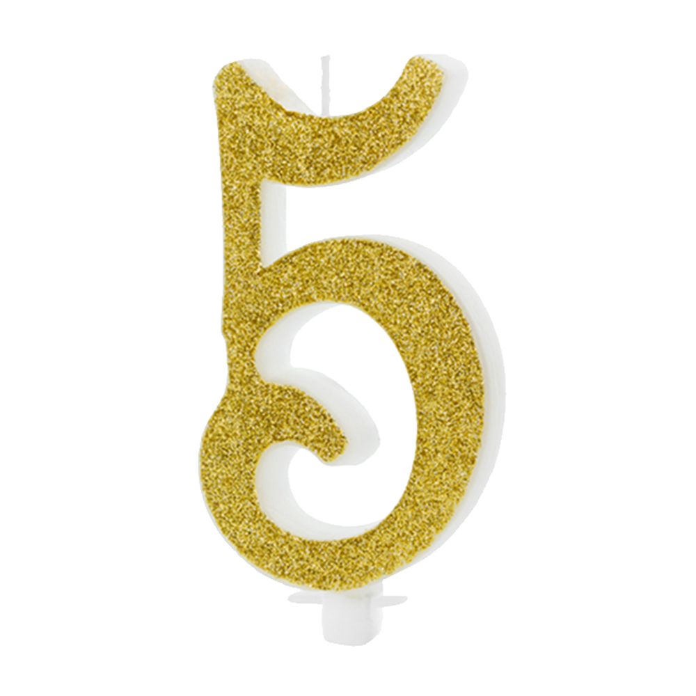 1 Kerze - Zahl 5 - Gold - 6 Stück