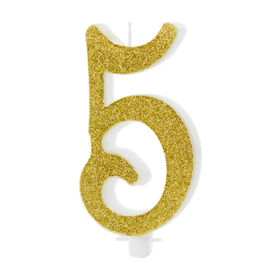 1 Kerze - Zahl 5 - Gold - 6 Stück