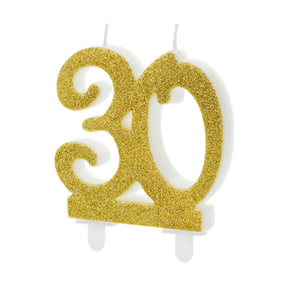 1 Kerze - Zahl 30 - Gold - 3 Stück