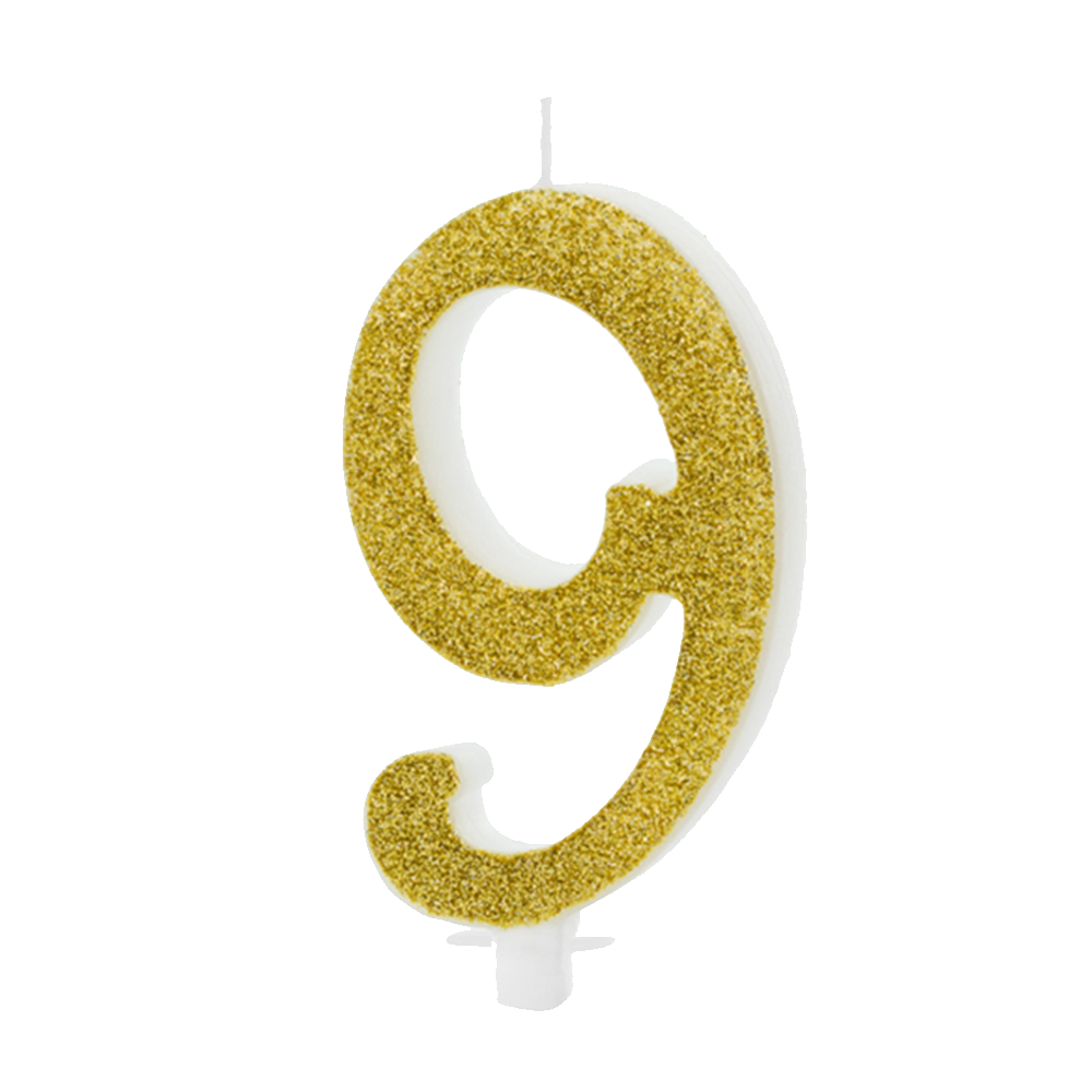1 Kerze - Zahl 9 - Gold - 5 Stück