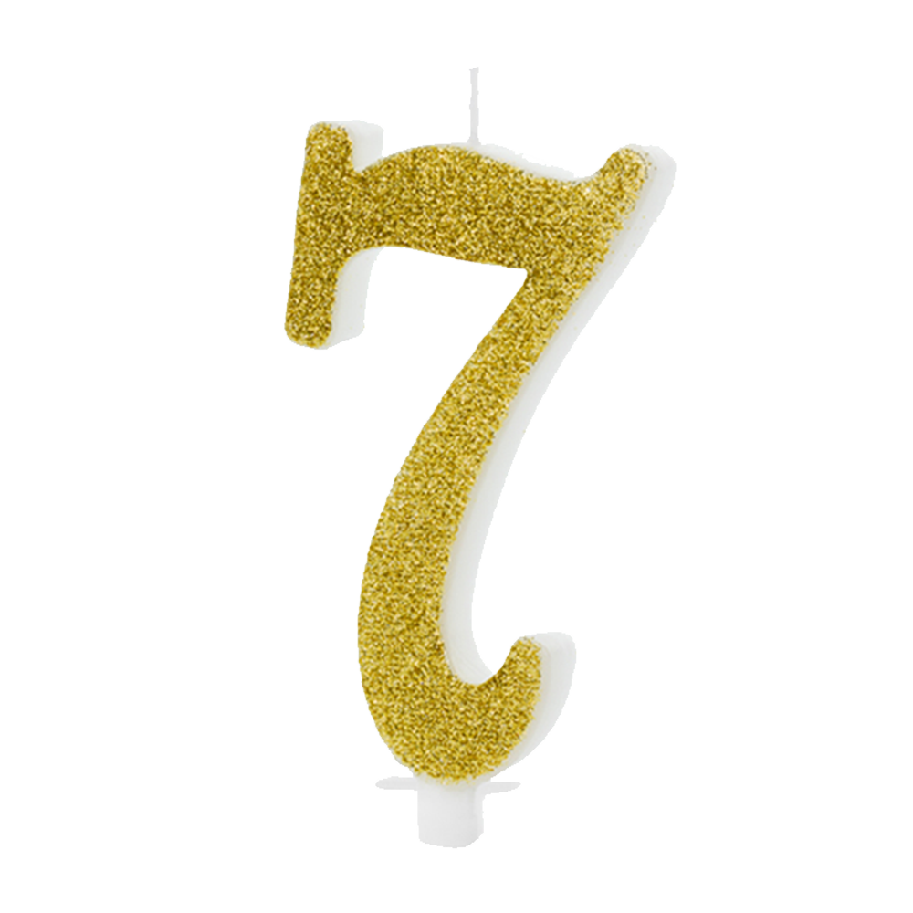 1 Kerze - Zahl 7 - Gold - 6 Stück