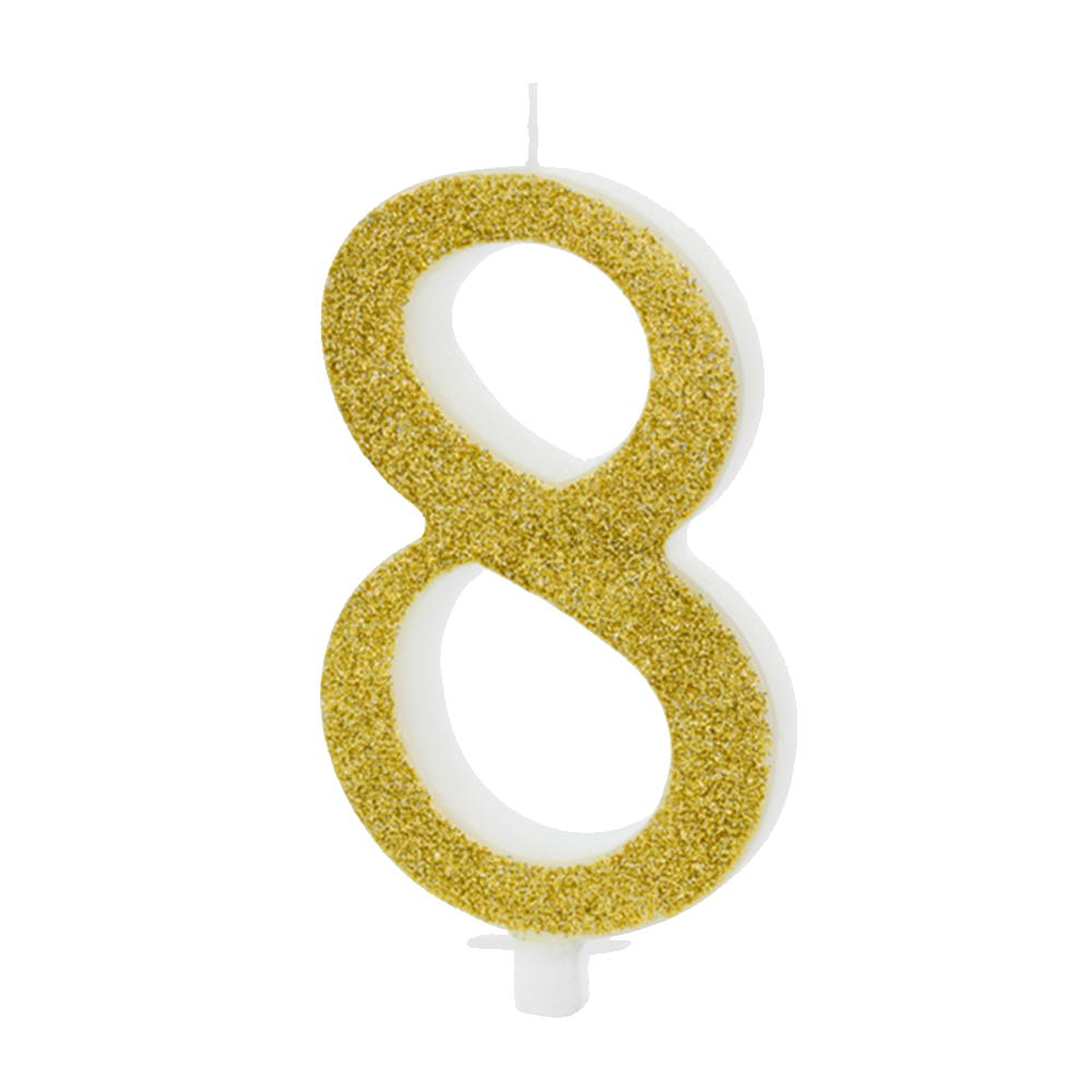 1 Kerze - Zahl 8 - Gold - 6 Stück