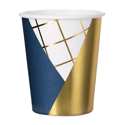 6 Pappbecher Trend - Blau Gold - 4 Stück