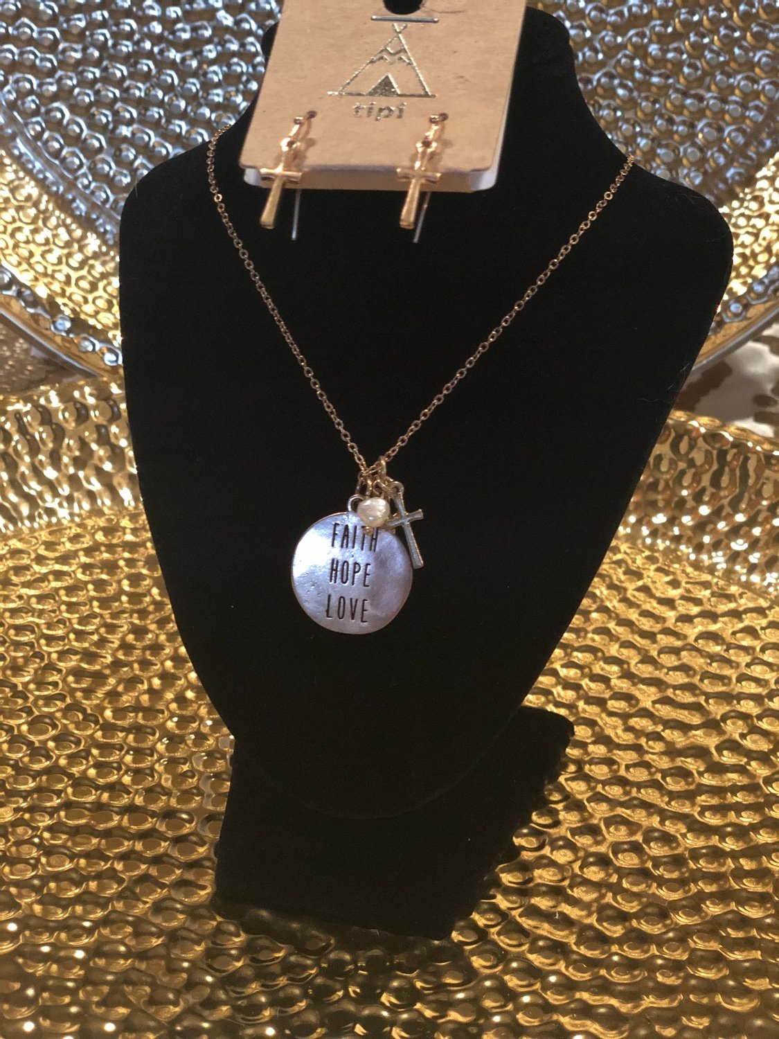 "Faith, Hope, Love" necklace and earrings set