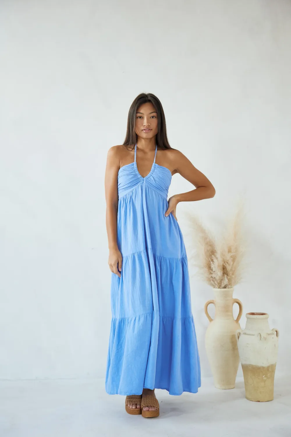 Women&#39;s Tie Back Flowy Dress - Azure