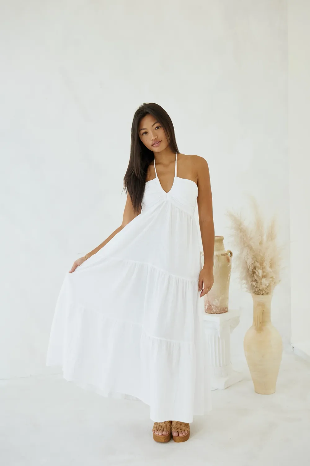 Women&#39;s Tie Back Flowy Dress - White