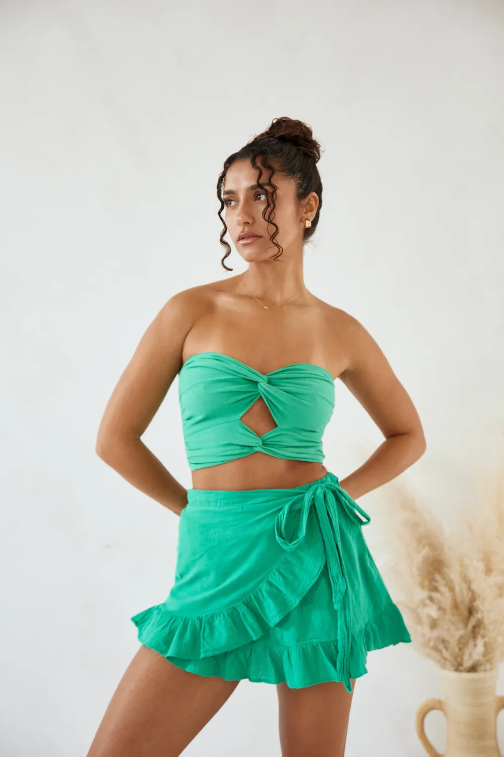 Women&#39;s Wrap Mini Skirt with Shorts - Emerald Green