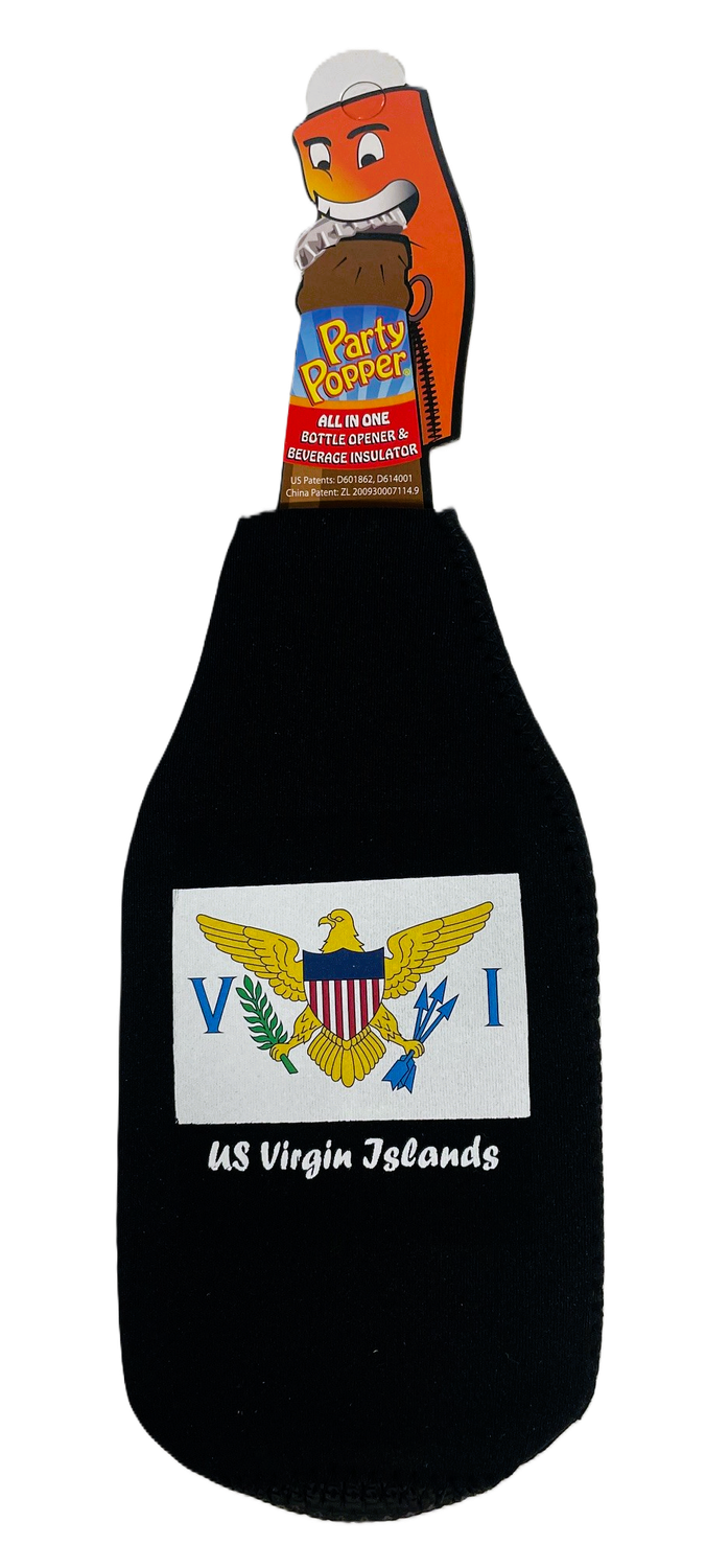 Bottle Koozie - Black VI Flag