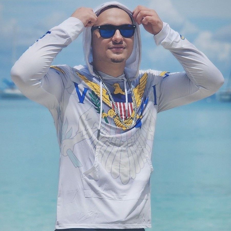 OS SPF 50+ Performance Men&#39;s Hoodie VI Flag Watermark WHT