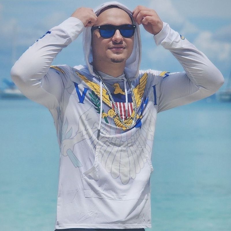 OS SPF 50+ Performance Men&#39;s Hoodie VI Flag Watermark WHT