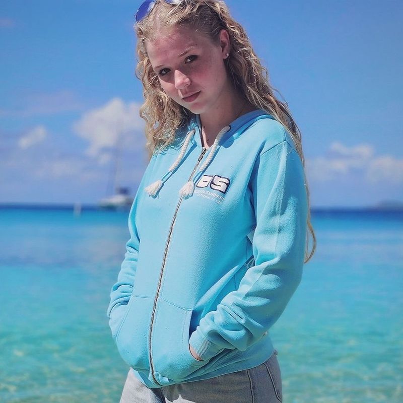 Ladies Burnout Full Zip Hoodie Bermuda Blue