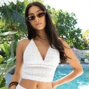 Women&#39; s Spaghetti Strap Top w/Crochet Detail - White