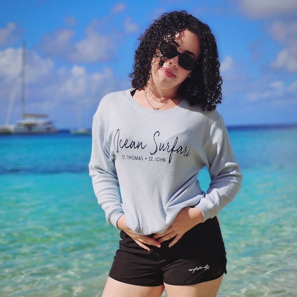 Ladies Ribbed Hacci Crewneck Laguna Blue