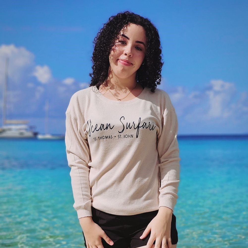 Ladies Ribbed Hacci Crewneck Summer Sand