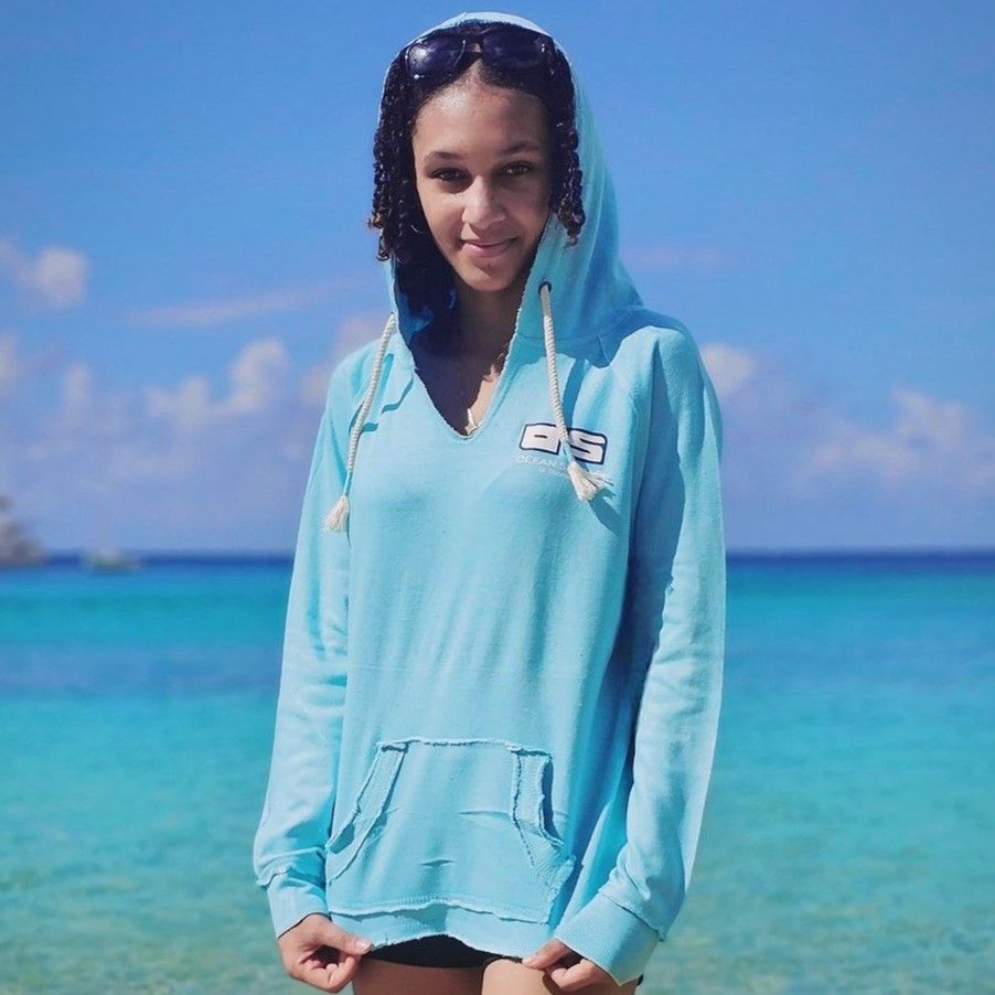 Ladies Burnout P/O Hoodie Bermuda Blue