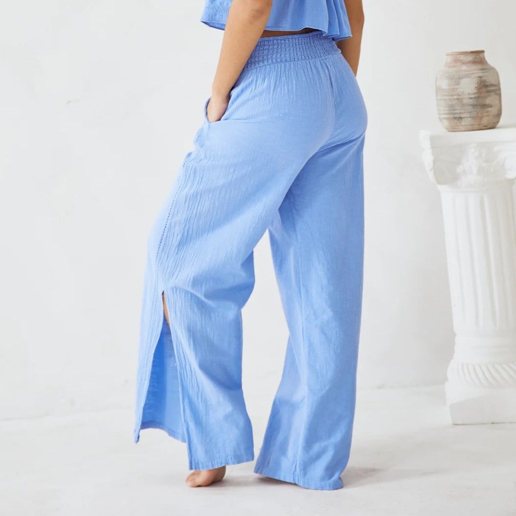 Women&#39;s Pants w/crochet &amp; slit - Azure