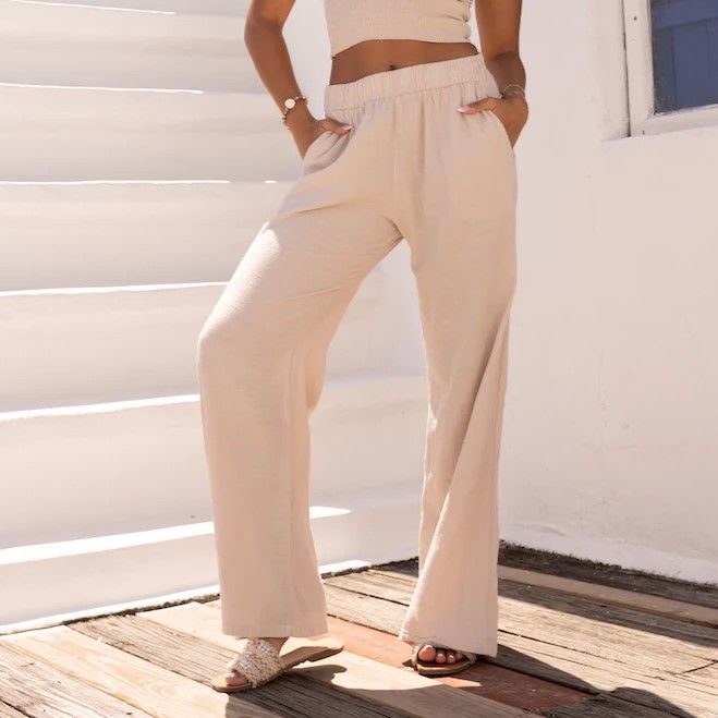 Womens Flowy Beach Pants - Beige