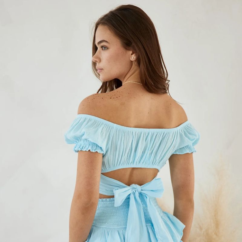 Women&#39; s Tie Back Crop Top - Sky Blue