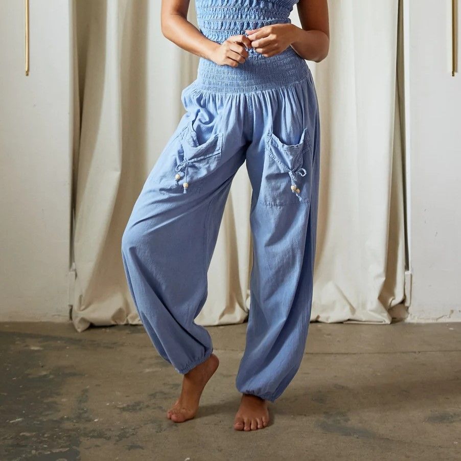 Women&#39;s Two Pocket Oversized Pants - Denim Blue