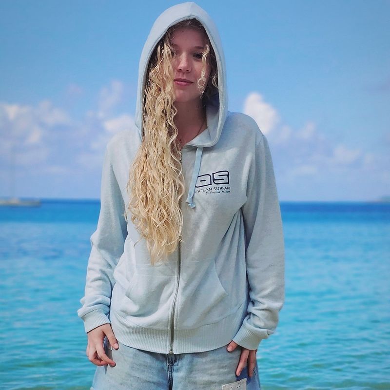 Ladies Brushed Hacci Zip Hoodie Heather Sky Blue