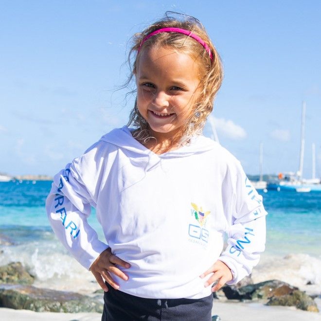 OS SPF 50+ Performance Youth Hoodie VI Flag White